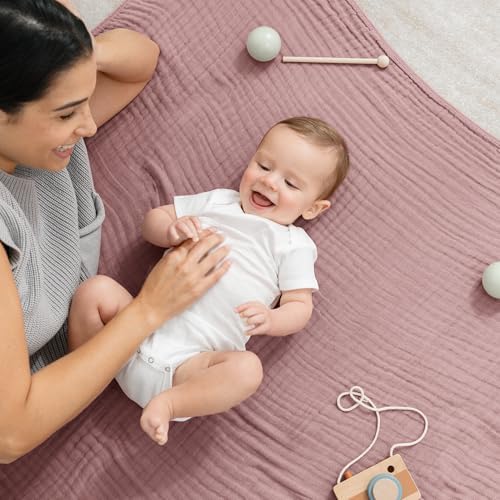 Comfy Cubs Muslin Baby Blanket - 6-Layer Soft Lightweight Mauve