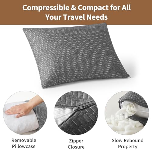 PEUJEW Memory Foam Travel Pillow - Compact Breathable and Supportive
