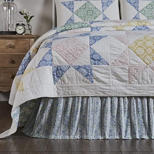VHC Brands Jolie Farmhouse Dust Ruffle 78x80x16 Blue Green