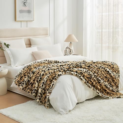 Cozy Bliss Luxury Faux Fur Leopard Print Throw Blanket
