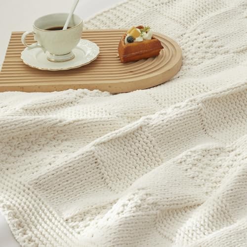 Amlie Home Checkered Chenille Throw Blanket 50x60 Ivory