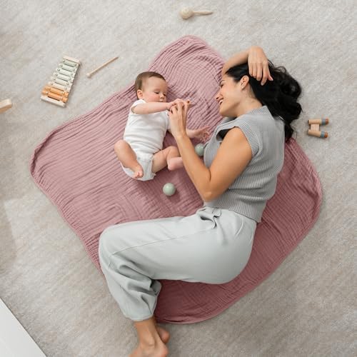 Comfy Cubs Muslin Baby Blanket - 6-Layer Soft Lightweight Mauve