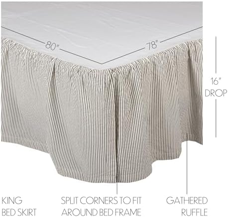 VHC Brands Denim Blue Seersucker Bed Skirt 78x80x16