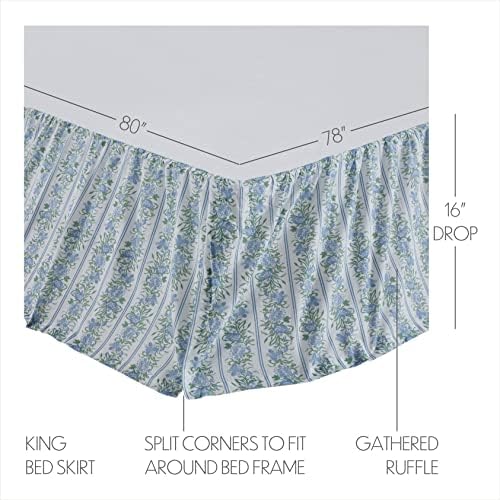 VHC Brands Jolie Farmhouse Dust Ruffle 78x80x16 Blue Green