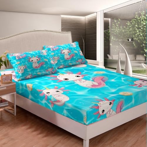 Manfei Cartoon Axolotl King Size Bed Sheet Set