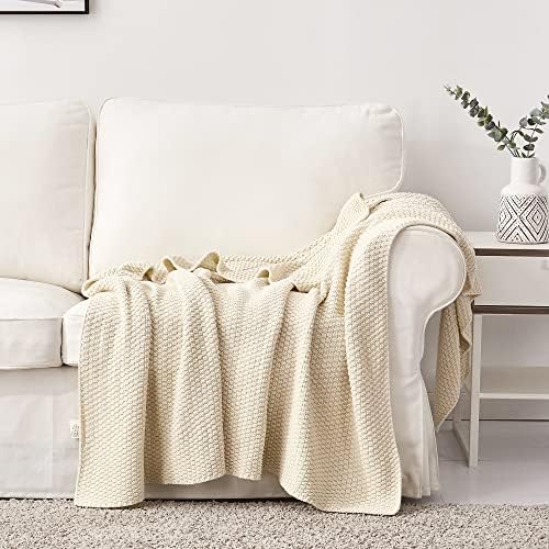 Longhui Bedding Cream Cotton Throw Blanket 60x80 Inches