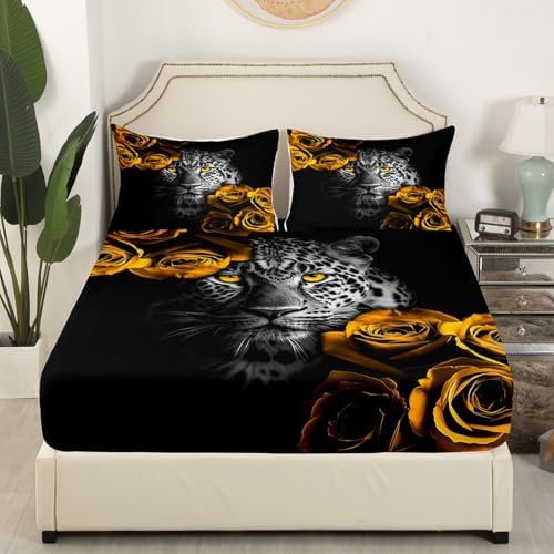 Homewish Leopard Print Twin Fitted Sheet Set with Pillowcase 1