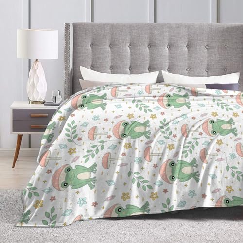 Frog Blanket With Mushroom Pattern - Fuzzy Plush 50X40 Throw for Home