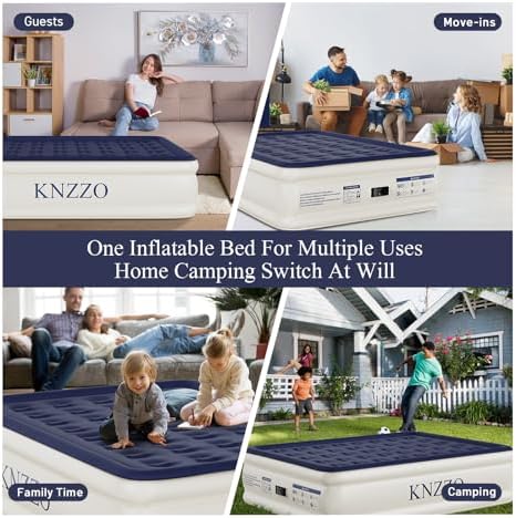 KNZZO Queen Air Mattress with Built-in Pump and Soft Flocked Top