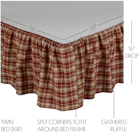 VHC Brands Rust Red Plaid Twin Bed Skirt 39x76x16