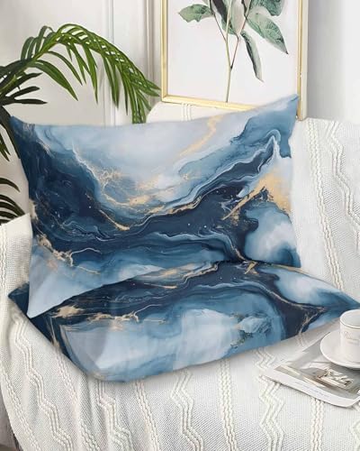 Navy Blue Marble Pillow Covers Set of 2