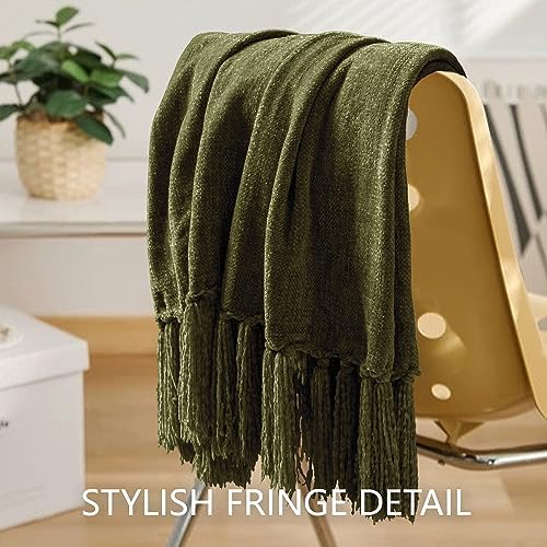 Chenille Throw Blanket 50X60 Olive Green
