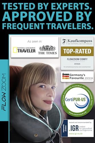 FLOWZOOM Memory Foam Travel Pillow Adjustable with 360 Support Grey