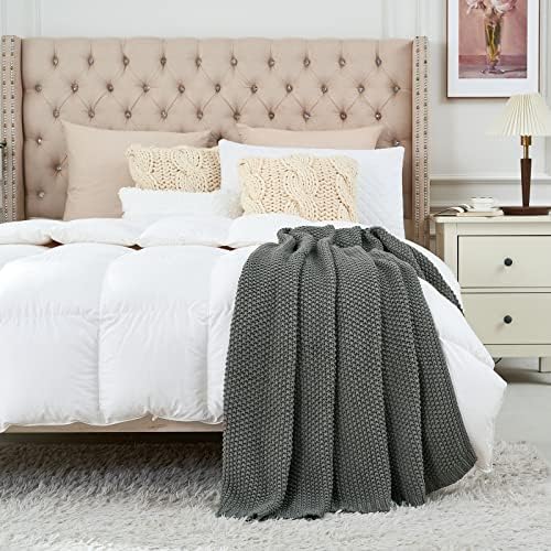 Longhui Chunky Cable Knit Throw Blanket Lightweight Grey 100 Organic Cotton