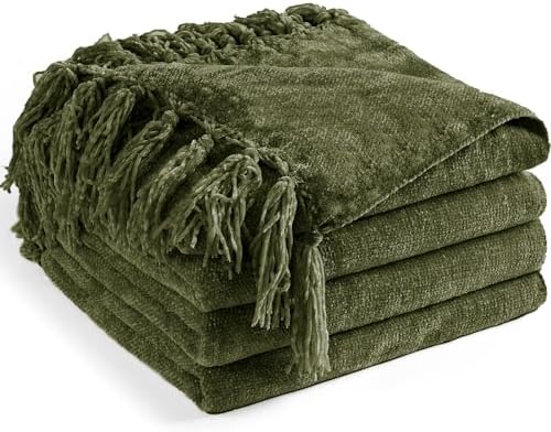 Chenille Throw Blanket 50X60 Olive Green