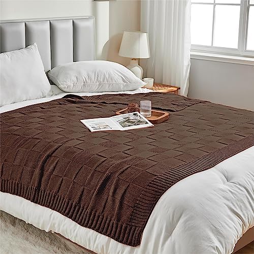 CozeCube Check Knit Throw Blanket Dark Brown for Couch and Bed