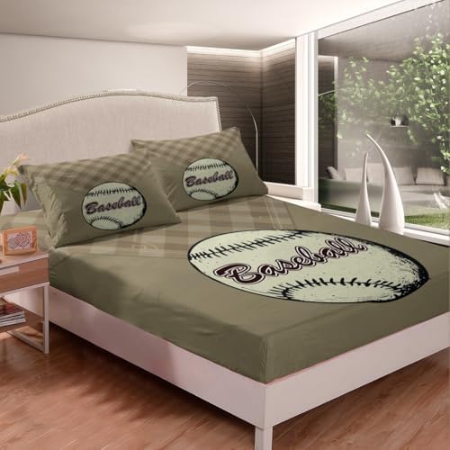 Homewish Baseball Boys Fitted Sheet Set with Pillowcases
