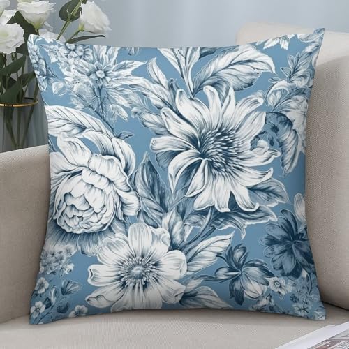 Floral Blue and White Throw Pillow Covers 14x14 Inches
