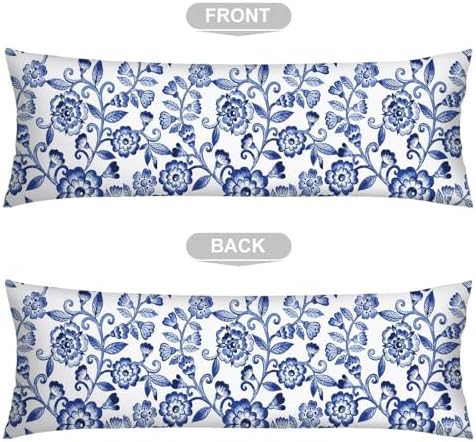 Blue and White Porcelain Floral Body Pillow Cover 20x54