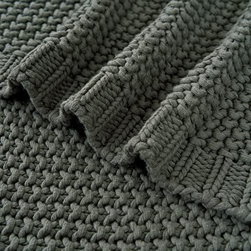 Longhui Chunky Cable Knit Throw Blanket Lightweight Grey 100 Organic Cotton