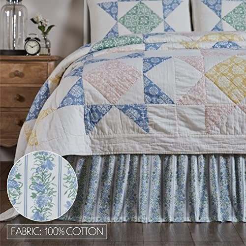 VHC Brands Jolie Farmhouse Dust Ruffle 78x80x16 Blue Green