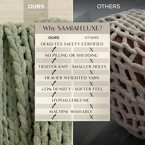 SAMIAH LUXE Green Chunky Knit Boho Throw Blanket