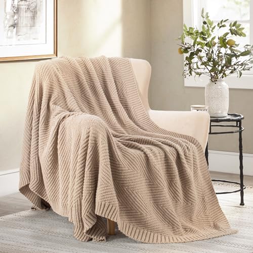 Long Create Knitted Throw Blanket 50X60 Taupe Chevron Design