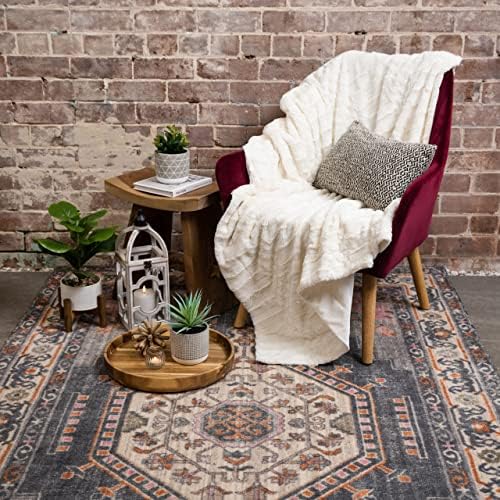Kurrajong Farmhouse Cream Faux Fur Throw Blanket - 55 x 70