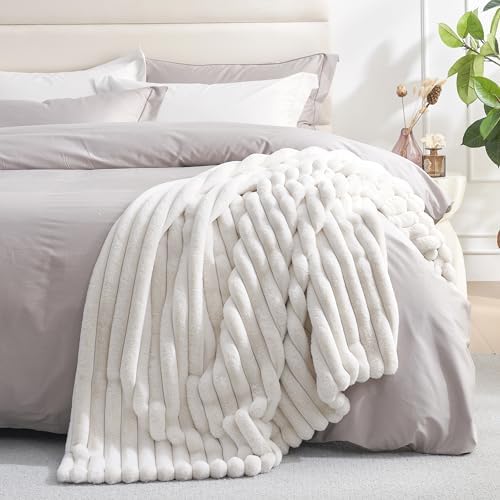 Amlie Home Faux Fur Throw Blanket Ivory 55x70