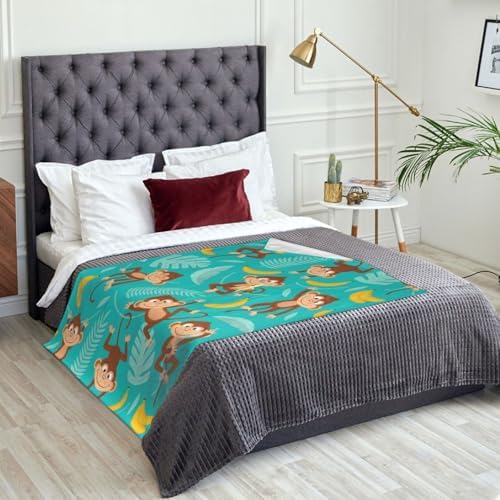 Monkey Banana Palm Throw Blanket Soft Flannel 60x50