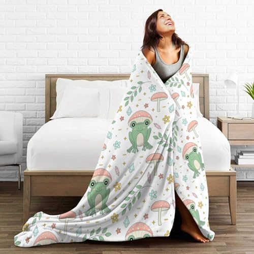 Frog Blanket With Mushroom Pattern - Fuzzy Plush 50X40 Throw for Home