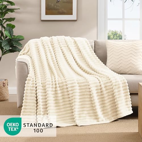 Geniospin Ivory Fleece Throw Blanket 60x80 Inches