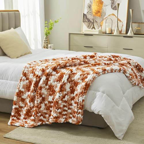 Amlie Home Chunky Knit Throw Blanket 50x60 Burnt Orange 1