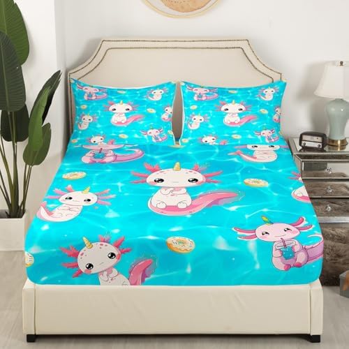 Manfei Cartoon Axolotl King Size Bed Sheet Set