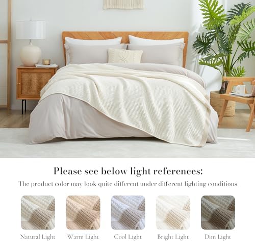 Amlie Home Chenille Waffle Throw Blanket Ivory 50x60 Reversible