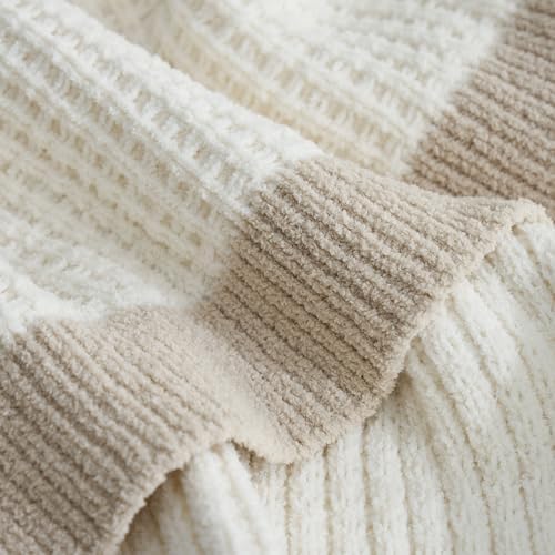 Amlie Home Chenille Waffle Throw Blanket Ivory 50x60 Reversible