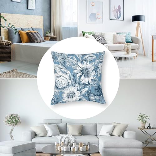 Floral Blue and White Throw Pillow Covers 14x14 Inches