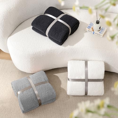 JOOJA Cream Knit Throw Blanket 60x80 Inches Super Soft