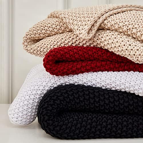Longhui Chunky Cable Knit Throw Blanket 60x80 Black Organic Cotton 1