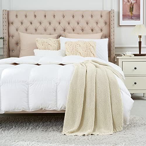 Longhui Bedding Chunky Cable Knit Throw Blanket Cream 60x80