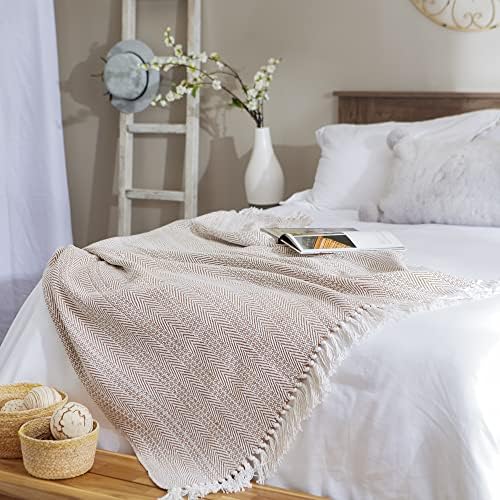 DII Herringbone Striped Cotton Throw Blanket 50x60 Stone