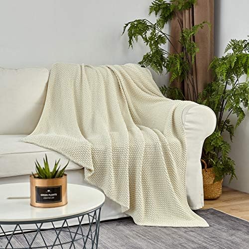 Longhui Bedding Cream Cotton Throw Blanket 60x80 Inches