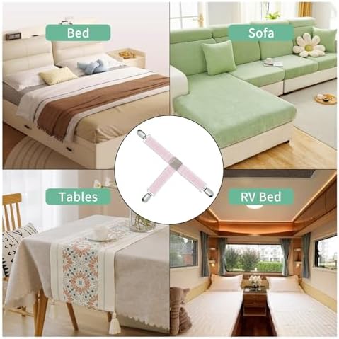Febcraft 4 Pcs Adjustable Sheet Straps - Non-Slip and Quiet Hold Pink