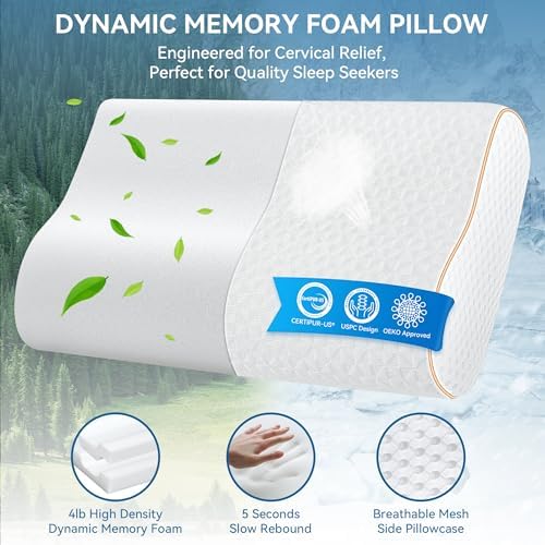 Zibroges Adjustable Cooling Memory Foam Pillow for Neck Pain Relief