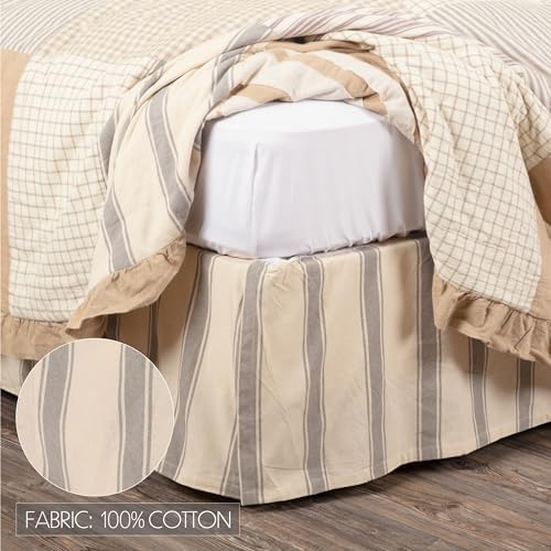 VHC Brands Grace Striped Cotton Farmhouse Bed Skirt Creme White