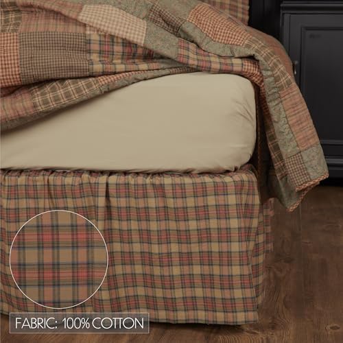 VHC Brands Crosswoods Plaid Cotton Bed Skirt Natural Tan