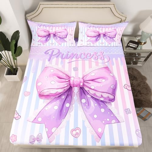 Manfei Purple Bowknot Queen Fitted Sheet Set
