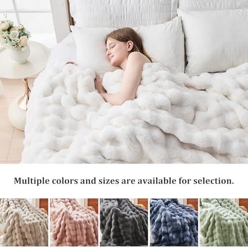Faux Fur Throw Blanket 50x60 Cozy Luxury Ivory