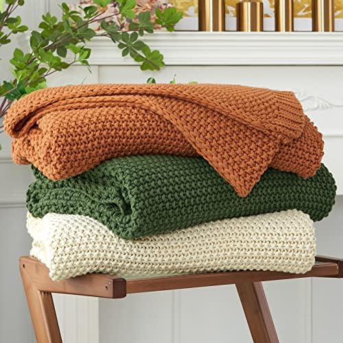 Longhui Bedding Chunky Cable Knit Throw Blanket Cream 60x80