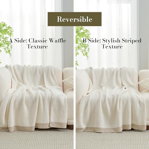 Amlie Home Chenille Waffle Throw Blanket Ivory 50x60 Reversible